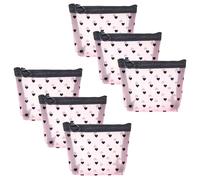 Adorila 6 Pack Mini Mesh Makeup Bags - Heart Print Zipper Mesh Storage Pouch - Travel Cosmetic Accessories Organizer for Women (Pink Set)