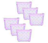Adorila 6 Pack Mini Mesh Makeup Bags - Heart Print Zipper Mesh Storage Pouch - Travel Cosmetic Accessories Organizer for Women (Purple Set)
