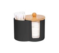 Adorila Compact Cotton Pad and Cotton Bud Holder with Bamboo Lid, Black