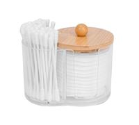 Adorila Compact Cotton Pad and Cotton Bud Holder with Bamboo Lid, Clear