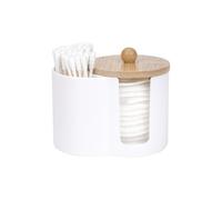 Adorila Compact Cotton Pad and Cotton Bud Holder with Bamboo Lid, White
