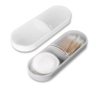 Adorila Cotton Swab Holder, 2 Pack Lightweight Plastic Container, Portable Qtip Storage Box with 2 Slots, Transparent Design for Household Travel, White, Grey