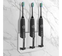 Adorila Electric Toothbrush Holders for Bathrooms Wall Mounted, 3 Slots Adhesive Toothbrush Organizer Stand with Diatomite Dish, Compatible with Philips 2100, 4100, 5100, 6100, 6500, 7500 (White)
