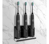 Adorila Electric Toothbrush Holders for Bathrooms Wall Mounted, 3 Slots Adhesive Toothbrush Organizer Stand with Diatomite Dish, Compatible with Philips 2100, 4100, 5100, 6100, 6500, 7500 (Black)