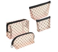 Adorila Mesh Makeup Bags, Heart Print Zipper Mesh Storage Pouch, Travel Cosmetic Accessories Organizer for Women, beige-set of 4