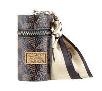 Adorila Mini Leather Lip Gloss Case, Travel Lipstick Bag with Keychain, Brown