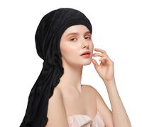 Adorila Pre Tied Head Scarves for Women, Stretch Turban Hats with Breathable, Soft Non Slip Headwraps for Keep Hair Style Cap, Sleep Hat (Black), Black, One Size