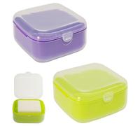 Adorila Soap-dishes 2 Pack, Small Travel Plastic Soap Case with Lid, Leak-Proof Soap Container, Square Green, Purple