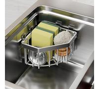 Adorila Sponge Holder for Kitchen Sink Corner, Stainless Steel Sink Caddy Organizer, Dish Cloth Hanger Sponge Holder for Bathroom