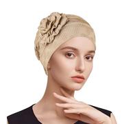 Adorila Stretch Turban Hats for Women, Beanie Headscarf Elastic Hats, Fashion Flower Knot Pre Tied Head Cap for Keep Hair Style Cap, Sleep Hat (Khaki), Khaki, One Size