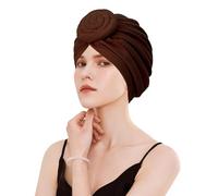 Adorila Stretch Turban Hats for Women, Reusable Washable Pre Tied Head Scarves, Soft Breathable Headwraps for Keep Hair Style Cap, Sleep Hat (Brown), Brown, One size