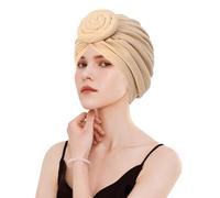 Adorila Stretch Turban Hats for Women, Reusable Washable Pre Tied Head Scarves, Soft Breathable Headwraps for Keep Hair Style Cap, Sleep Hat (Beige), Beige, One size