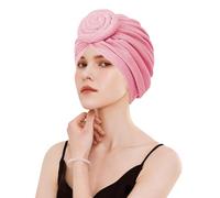 Adorila Stretch Turban Hats for Women, Reusable Washable Pre Tied Head Scarves, Soft Breathable Headwraps for Keep Hair Style Cap, Sleep Hat (Pink), Pink, One size