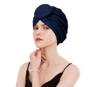 Adorila Stretch Turban Hats for Women, Reusable Washable Pre Tied Head Scarves, Soft Breathable Headwraps for Keep Hair Style Cap, Sleep Hat (Blue), Blue, One size