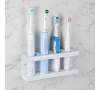 Adorila Wall Mounted Electric Toothbrush Holder, 4 Slots Toothbrush Stand with Diatomite Dish, Toothbrush Rack Compatible with AquaSonic Black Series, Kingheroes Sonic, Oral-B (White) JJL7178002