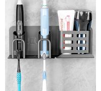 Adorilay Aluminum Alloy Electric Toothbrush Holders, Wall Mounted Bathroom Organizers and Storage with 2 Slots, Multipurpose Bathroom Accessories Organizer for Toothpaste, Electric Razor (Grey)