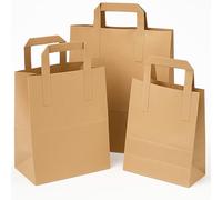 Adorn Packaging Brown Kraft SOS Paper Bags with Flat Handles - Strong Recycled Carrier Bags for Gifts, Foods, Retail, Takeaway & Shopping - Eco-Friendly - Pack of 250 (Medium - 8 x 10 x 5)