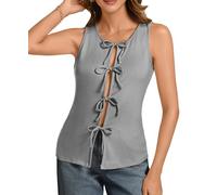 ADORPOP Ribbed Tank Tops for Womens - Y2k Sleeveless Bow Tie Front Shirts Cute Summer Going Out Crop Top Dark Grey XX_Large