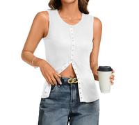 ADORPOP Vest Tank Tops for Women - Waffle Knit Sleeveless Shirt Snap Button Up Summer Casual Dressy Blouses Basic Top White X-Large