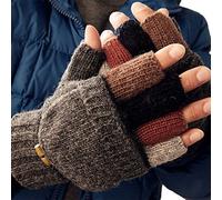 Adorrable Men's Wool Glove Mitten Fingerless Crochet Winter Warm Convertible Knitted Gloves - Brown - Medium