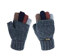 Adorrable Men's Wool Glove Mitten Fingerless Crochet Winter Warm Convertible Knitted Gloves - Grey - Medium