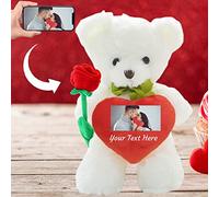 ADORSUN Personalised Teddy Bear with Photo and Custom Text on Heart, Stuffed Animals Valentine Teddy Bear with Rose as Im sorry gifts for Her/Him on Valentine/Anniversary/Birthday (10 IN-Red Heart)