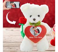 ADORSUN Personalised Teddy Bear with Photo and Custom Text on Heart, Stuffed Animals Valentine Teddy Bear with Rose as Im sorry gifts for Her/Him on Valentine/Anniversary/Birthday (10 IN-Red Heart)