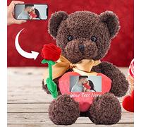 ADORSUN Personalised Teddy Bear with Photo and Custom Text on Heart, Stuffed Animals Valentine Teddy Bear with Rose as Im sorry gifts for Her/Him on Valentine/Anniversary/Birthday (10 IN-Red Heart)
