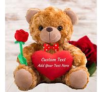 ADORSUN Teddy Bear with Heart, Customised Text, Rose & Bow - Personalised Valentine/Birthday Gift (10-IN-Red Heart)