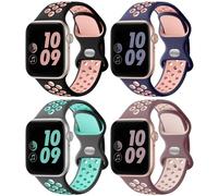 Adorve 4 Pack Sports Strap for Apple Watch Straps 44mm 45mm 46mm 49mm 42mm | Breathable Silicone Band with Air Holes for iWatch Series 12 11 10 9 8 7 6 5 Ultra 4 SE 3 2 1, Two-Tone Design for Women Men