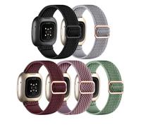 Adorve 5-Pack Elastic Nylon Bands Compatible with Fitbit Sense Bands/Sense 2/Fitbit Versa 3 Bands/Versa 4 Band Women Men, Adjustable Stretchy Solo Loop Sport Strap for Fitbit Smart Watch Replacement,