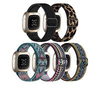 Adorve 5-Pack Elastic Nylon Bands Compatible with Fitbit Sense Bands/Sense 2/Fitbit Versa 3 Bands/Versa 4 Band Women Men, Adjustable Stretchy Solo Loop Sport Strap for Fitbit Smart Watch Replacement,