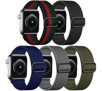 Adorve 5 Pack Nylon Elastic Band Compatible with Apple Watch Strap 44mm 45mm 46mm 49mm 42mm Men - Stretchy Fabric Sport Loop Band for iWatch Strap Series 11 10 9 8 7 6 5 4 3, SE 3 2 1, Ultra 3 2 1