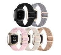 Adorve Compatible with Fitbit Versa 3 Bands/Fitbit Versa 4 Band/Fitbit Sense Bands for Men Women, Adjustable Stretchy Solo Loop Elastic Nylon Sport Strap for Smart Watch Replacement