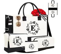 Adoryoung Personalized Tote Bags for Women, 4pcs Monogram Tote Bags, Double-sided Embroidery Initial Tote Bag Birthday Gifts, E, E