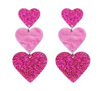 Adoshine Heart Earrings BlingBling Dangle Earrings Acrylic Cute Hot Pink Red Rave Earrings Love Heart Shaped Earring For Women Gift, Acrylic, No Gemstone