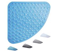ADOV Corner Shower Mat, 54x54cm Curved Non Slip Anti-Mould Bath Mat, Quadrant Rubber Mat for Inside Shower Bathroom Floor, Machine Washable Sector Shower Mats with Strong Quick Dry Suction Cups- Blue