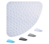 ADOV Corner Shower Mat, 54x54cm Curved Non Slip Anti-Mould Bath Mat, Quadrant Rubber Mat for Inside Shower Bathroom Floor, Machine Washable Sector Shower Mats with Strong Quick Dry Suction Cups- Clear