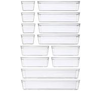 ADOV Drawer Organiser Set, 14 PCS 4 Size Eco-Friendly Clear Plastic Kitchen Utensils Organisers, Versatile Storage Tray Organizer for Makeup, Jewelries, Cosmetics, Office desk, Fridge, Cutlery Set