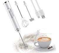 ADOV Handheld Milk Frother, Rechargeable Stainless Steel Coffee Whisk with 2 Heads and 3-Speed Foam Mixer, Electric USB Egg Beater for Latte, Cappuccino, Matcha, Hot Chocolate, Smoothies