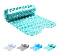 ADOV Shower Mat, Extra Long Non Slip Bath Mat Antibacterial Rubber 100x40 cm, Anti Mould Machine Washable Safety Bathroom Mat with Anti-Slip 200 Strong Suction Cups Griping, Drain Holes (Cyan)