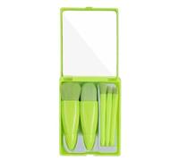 AdOvz Easy Travel Mini Makeup Brush Set, Fully Functional Small Makeup Brush Set With Box and Mirror for On-The-Go Use (Green)