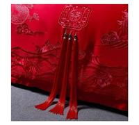 ADovz Red Dragon Phoenix Embroidery Bedding Sets Luxury Chinese Wedding Cotton Tassels Duvet Cover Bed Sheet Pillowcases,Bed Sheets