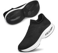 ADQ Women Slip On Trainers Barefoot Shoes Walking Sneakers Lightweight Mesh Breathable Ladies Trainers with Air Cushion for Gym Jogging Black White