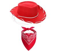 ADQPPUHR 2PCS Fashion Child Cowboy Hat Children's Western Denim Square Scarf Unique Denim Style Western Denim Children's Theme Birthday Party Clothing Accessories (Red)