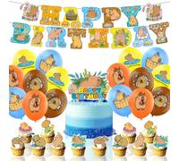 ADQPPUHR 32PCS Capybara Theme Birthday Decoration,Capybara Theme Party Includes Birthday Banner Huggy Latex Balloons Cupcake ToppersFor CapybaraCreative Party Birthday Party Christmas Supplies Kids