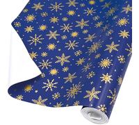ADQUATOR 12m×44cm Gold Snowflake Navy Blue Wrapping Paper Roll,100% Recyclable Wrapping Paper For Birthday Present Party Christmas Decorations(44cm x12m)