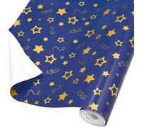 ADQUATOR 12m×44cm Gold Star Navy Blue Wrapping Paper Roll,100% Recyclable Wrapping Paper For Birthday Present Party Christmas Decorations(44cm x12m)