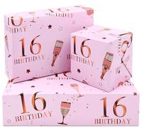 ADQUATOR 16th Birthady Wrapping Paper Sheets, 50cm*70cm Rose Gold and Pink Happy Birthday Wrapping Paper for Birthday Gift Wrap,for Girls,for Her(5sheets)