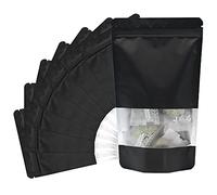 ADQUATOR 30pcs Stand up Mylar Ziplock Bags with Clear Window,12x20cm Frosted Black Resealable Plastic Pouches for Food Storage Jewellery Sweets